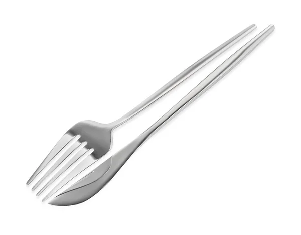 Fork Knife Isolated White Stylish Shiny Cutlery Set — Foto Stock