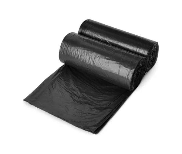 白に隔離された黒いゴミ袋のロール — ストック写真