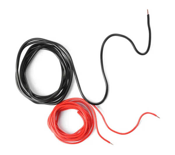 Nuevos Cables Eléctricos Colores Aislados Blanco Vista Superior —  Fotos de Stock