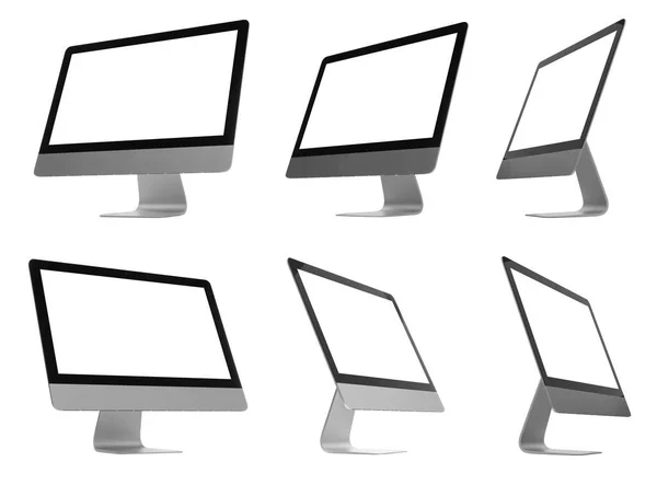 Collage Design Computer Monitor White Background Different Sides — Stock Photo, Image