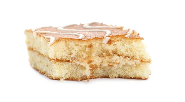 Bitten Heerlijke Spons Cake Geïsoleerd Wit — Stockfoto