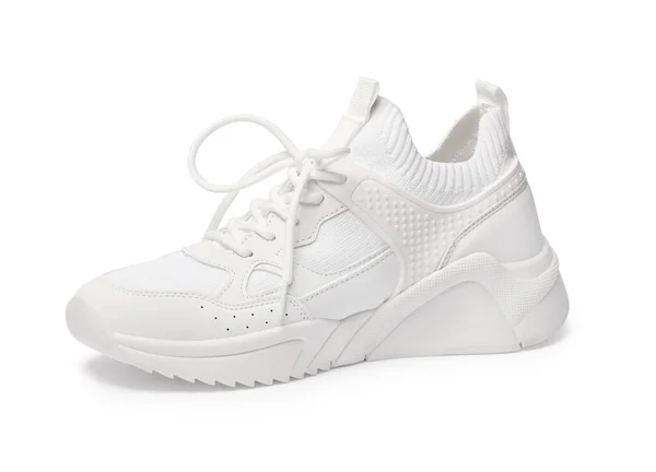 Ένα Κομψό Νέο Sneaker Απομονώνονται Λευκό — Φωτογραφία Αρχείου