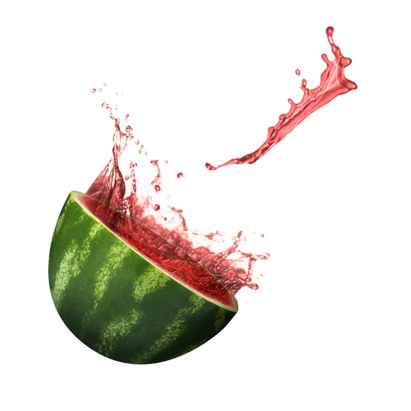 Watermeloen Met Spetterend Sap Witte Achtergrond — Stockfoto