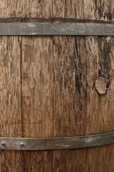 Barril Madeira Tradicional Como Fundo Close Produção Vinho — Fotografia de Stock