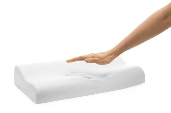 Woman Memory Foam Pillow White Background Closeup — Stok Foto