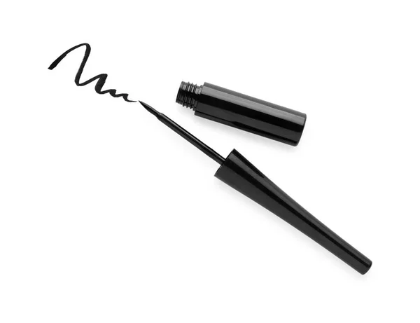 Black Eyeliner Stroke White Background Top View Makeup Product — 图库照片