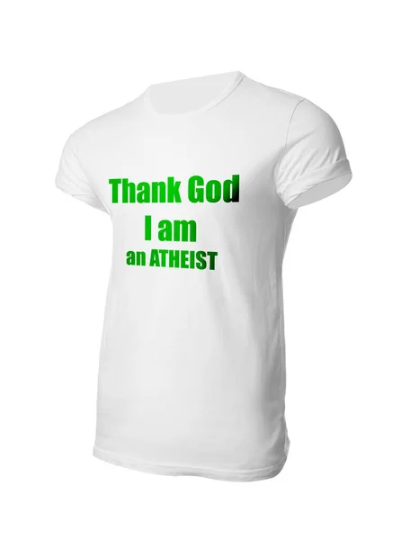 带有短语的T恤谢天谢地 我是白人背景的无神论者 — 图库照片