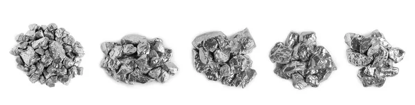 Set Van Zilveren Nuggets Witte Achtergrond Bovenaanzicht — Stockfoto