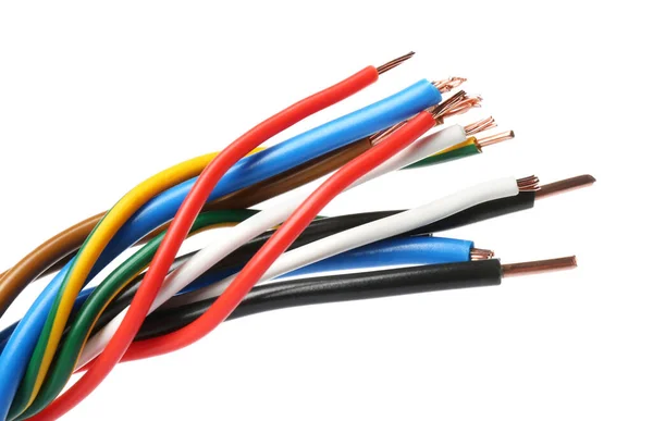 Nuevos Cables Eléctricos Colores Aislados Blanco — Foto de Stock