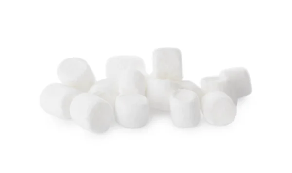 Läckra Söta Pösiga Marshmallows Isolerade Vitt — Stockfoto