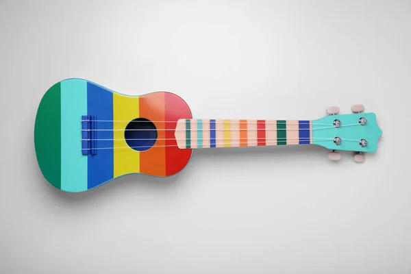 Colorful Ukulele White Background Top View String Musical Instrument — Stock Photo, Image