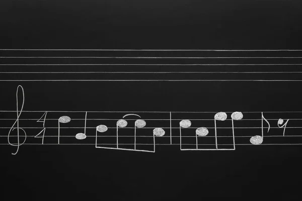 Notas Musicais Escritas Com Giz Quadro Negro — Fotografia de Stock
