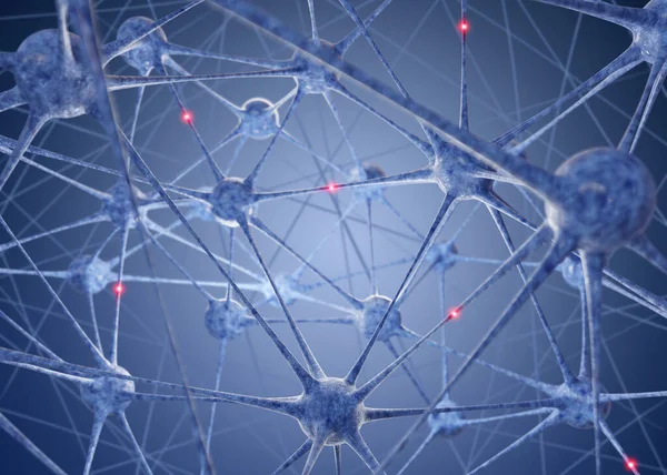 Impulses Traveling Neurons Axons Steel Blue Color Background Illustration — Stock Photo, Image
