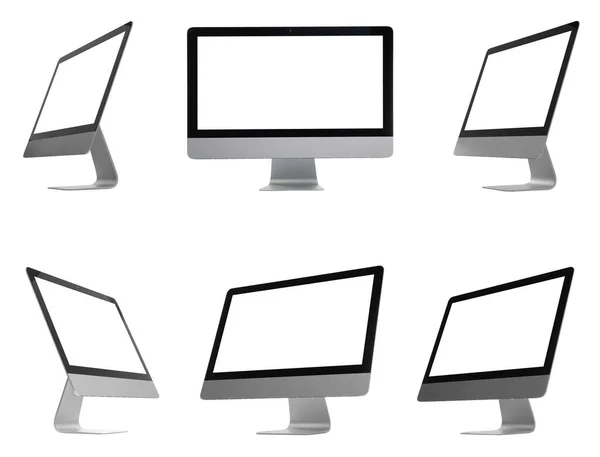 Collage Design Mit Computermonitor Auf Weißem Hintergrund Verschiedene Seiten — Stockfoto