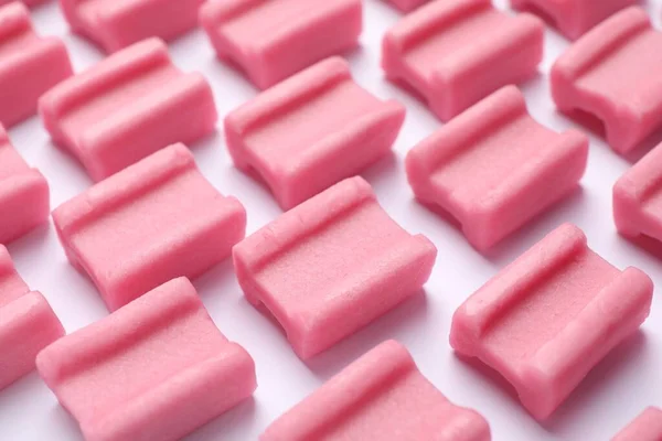 Tasty Pink Chewing Gums White Background Closeup — Stock Photo, Image
