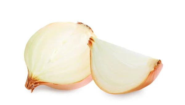 Trozos Cebolla Fresca Aislados Blanco —  Fotos de Stock