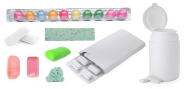 Beyaz arkaplanda farklı diş etleri