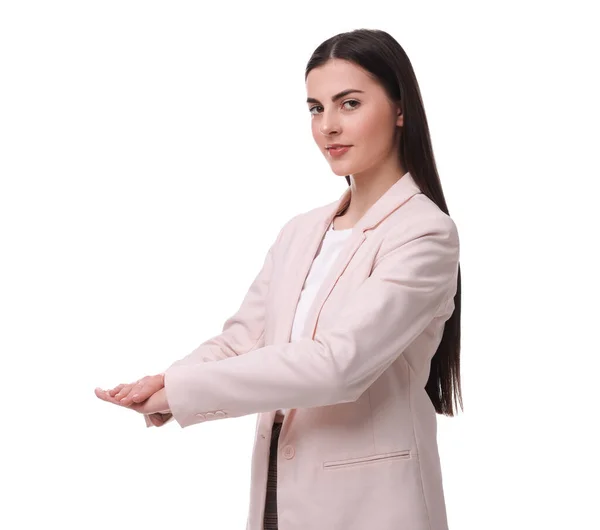 Beautiful Young Businesswoman Posing White Background — Stock Photo, Image