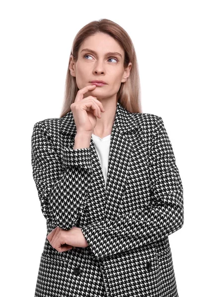 Schöne Geschäftsfrau Anzug Auf Weißem Hintergrund — Stockfoto