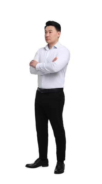 Бізнесмен Офіційному Одязі Позує Білому Тлі — стокове фото