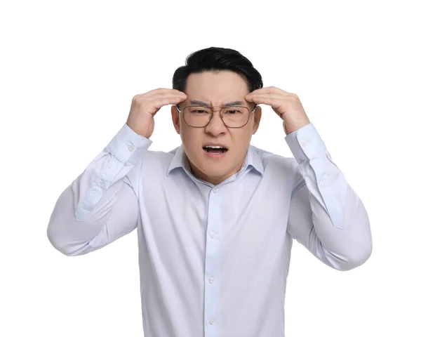 Angry Businessman Formal Clothes Screaming White Background — Stock Photo, Image