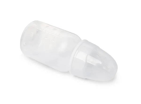 Одна Порожня Пляшка Годування Дитячого Молока Ізольована Білому — стокове фото