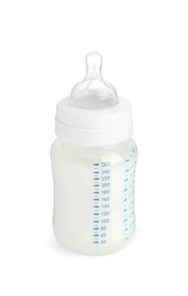 Een Voeding Fles Met Zuigelingenvoeding Witte Achtergrond — Stockfoto