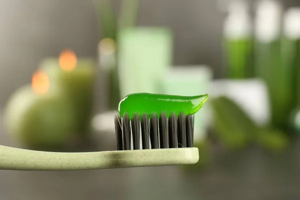 Aloe Vera Toothpaste Brush Blurred Background Closeup — Stock Photo, Image