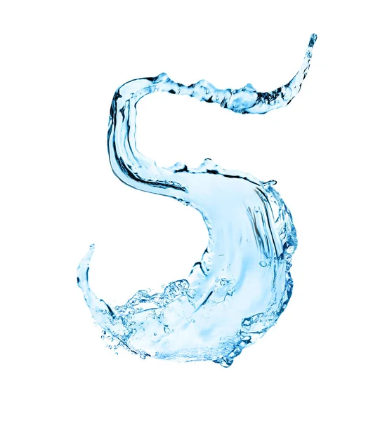 Número Cinco Feito Água Sobre Fundo Branco — Fotografia de Stock