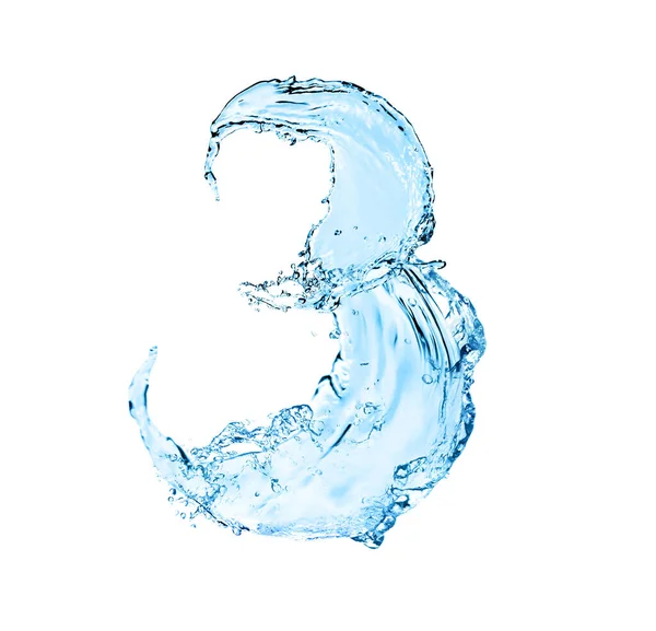 Νούμερο Τρία Από Νερό Λευκό Φόντο — Φωτογραφία Αρχείου