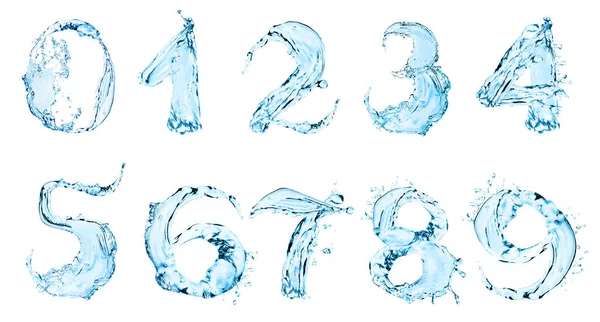 Números Hechos Agua Sobre Fondo Blanco Diseño Collage — Foto de Stock