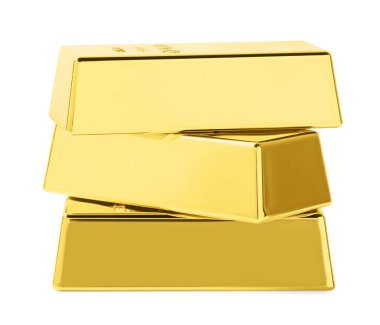 Beyaz üzerine izole edilmiş üç altın külçe.
