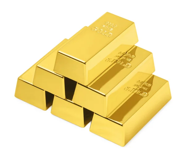 Stack Shiny Gold Bars Isolated White — Fotografia de Stock
