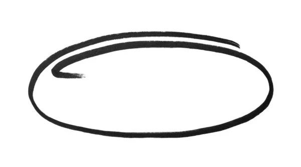 Ellipse Desenhada Com Marcador Preto Sobre Fundo Branco Vista Superior — Fotografia de Stock