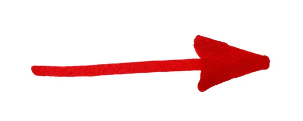 Strzałka Narysowana Czerwonym Markerem Białym Tle Widok Góry — Zdjęcie stockowe