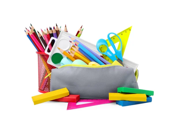 Many Different School Stationery Isolated White — Foto Stock