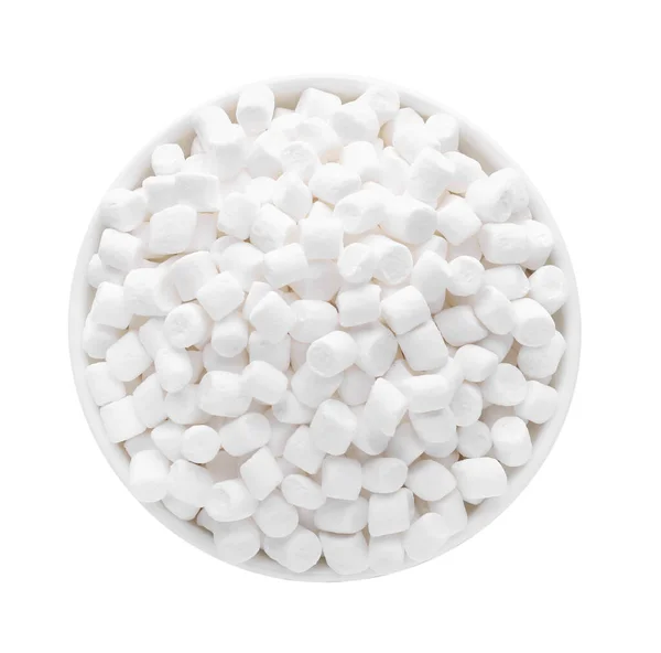 Mísa Lahodnými Opuchlými Marshmallows Izolované Bílém Horní Pohled — Stock fotografie