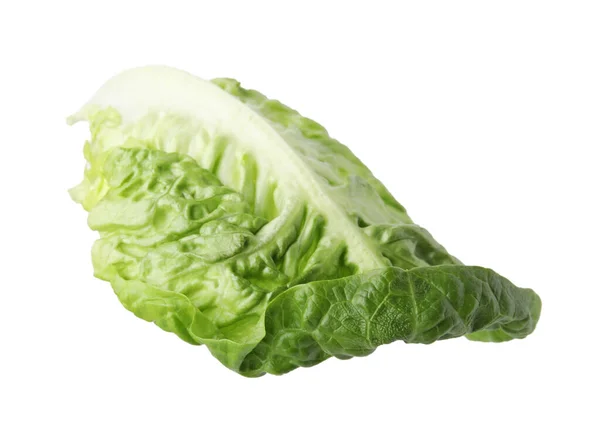 Frisches Blatt Von Grünem Römersalat Isoliert Auf Weiß — Stockfoto