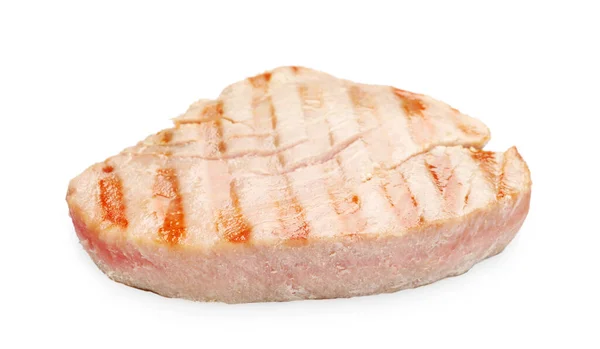 Köstliche Gegrillte Thunfischsteak Isoliert Auf Weiß — Stockfoto