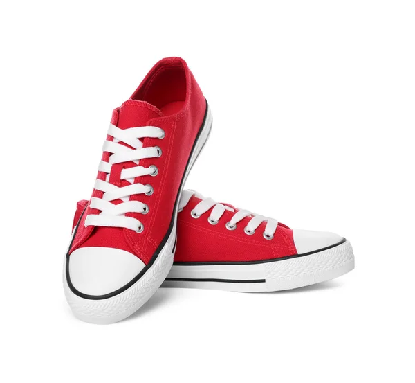 Pair Red Classic Old School Sneakers White Background — Stock Photo, Image