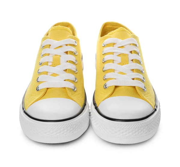 Pair Yellow Classic Old School Sneakers White Background — Stock Photo, Image
