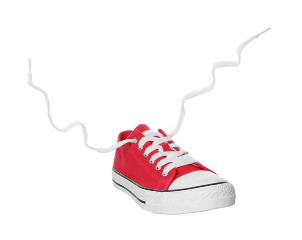 Rode Klassieke Old School Sneaker Geïsoleerd Wit — Stockfoto