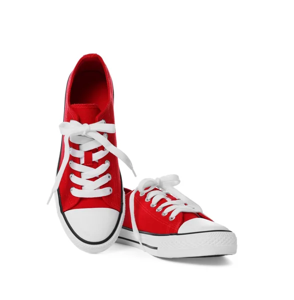 白色背景红色经典旧式运动鞋的搭配 — 图库照片