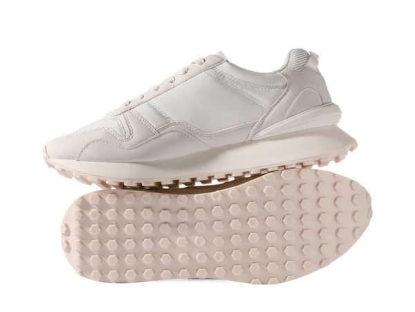 Een Paar Stijlvolle Sneakers Geïsoleerd Wit — Stockfoto