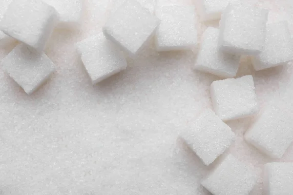 Różne Rodzaje Cukru Białego Jako Tło Widok Góry — Zdjęcie stockowe