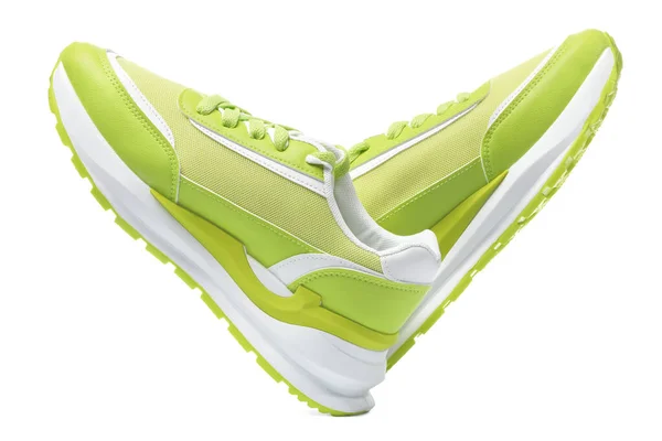 Pair Stylish Light Green Sneakers White Background — Stock Photo, Image