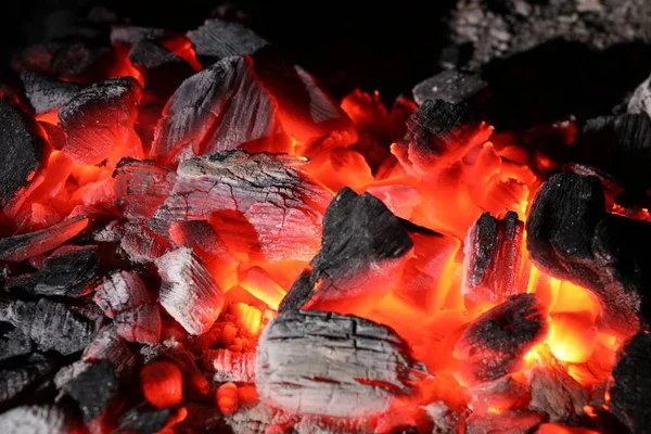 Pieces Hot Smoldering Coal Background Closeup — Stock Photo, Image