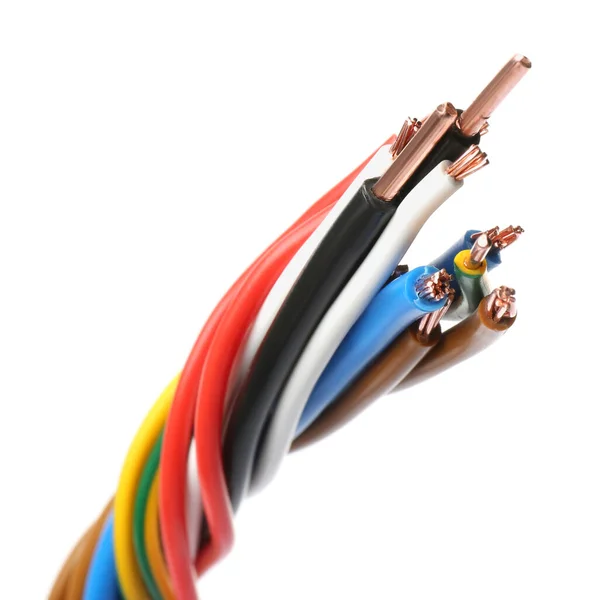 Nuevos Cables Eléctricos Colores Aislados Blanco — Foto de Stock