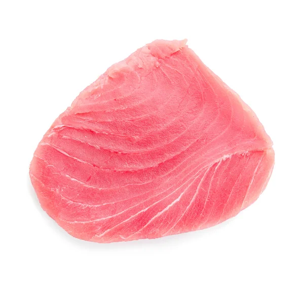 Taze Çiğ Ton Balığı Filetosu Beyaz Üst Görünümde Izole Edilmiş — Stok fotoğraf