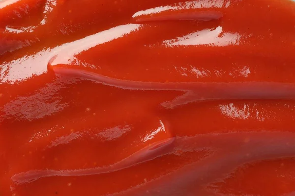 Ketchup Roșii Gustoase Fundal Vedere Sus — Fotografie, imagine de stoc